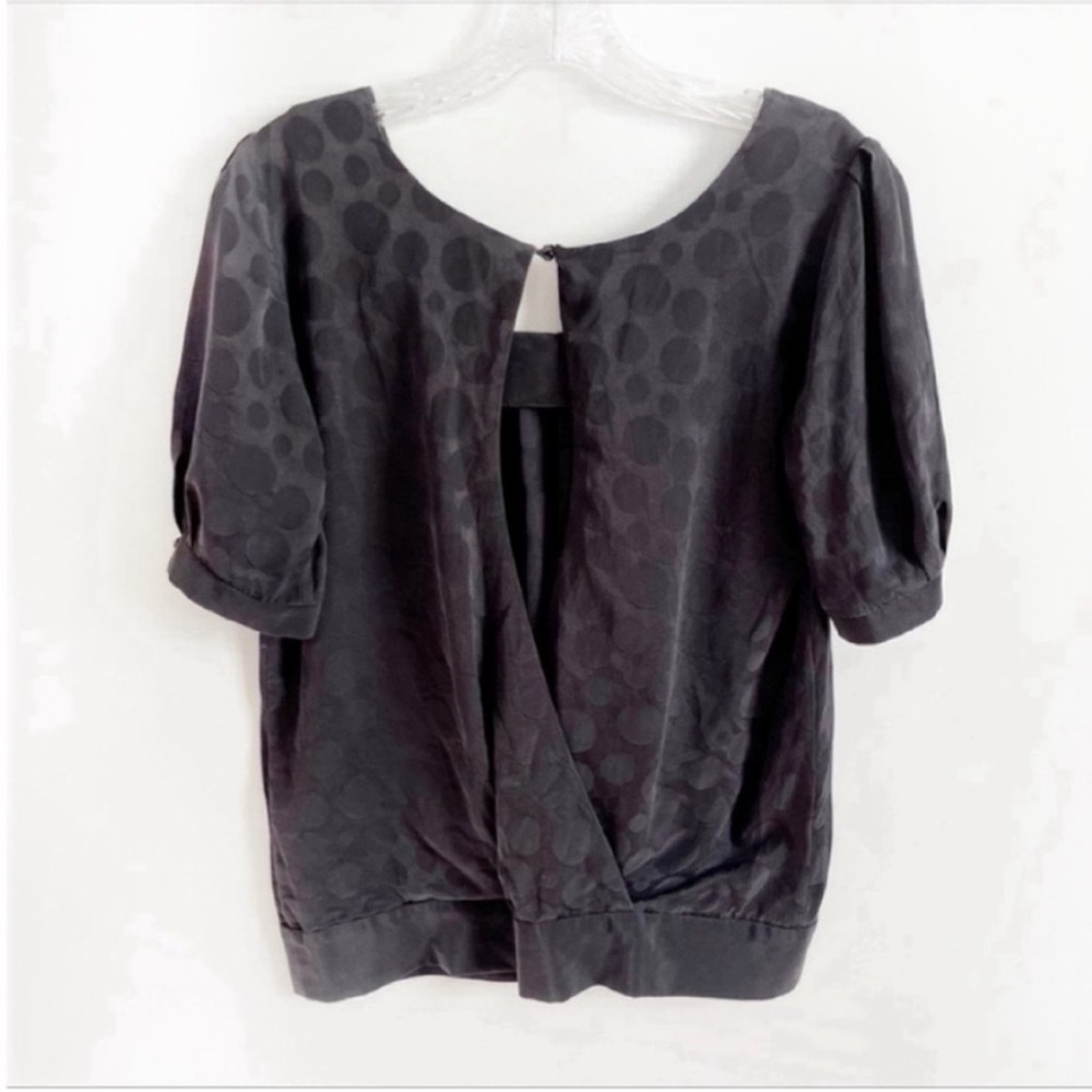 Sally Tseng blouse black circle print dots pleated silk open back - Picture 8 of 8